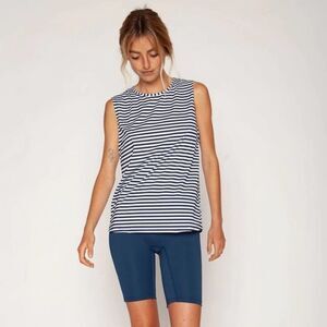 SEEA Swimwear Izzy Rash Guard XS‎ Nautical Stripe Navy White Relaxed Fit Surf